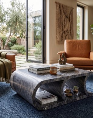 Grey Marble-Finish Coffee Table